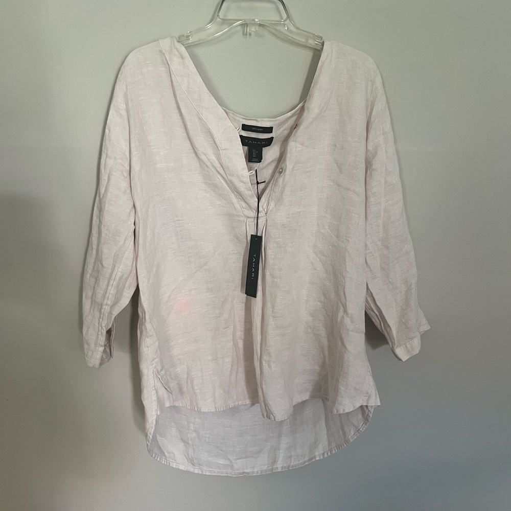 Tahari Linen Light Pink Top